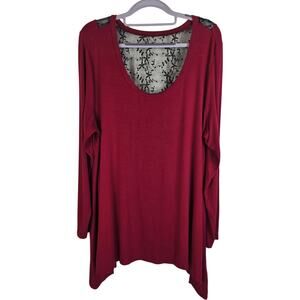 Torrid Super Soft Burgundy Scoop Neck Lace Back Women's Top 2 -2X